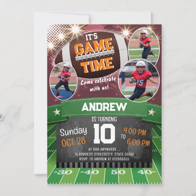 Invitation Fête d'anniversaire de football personnel avec pho (Devant)