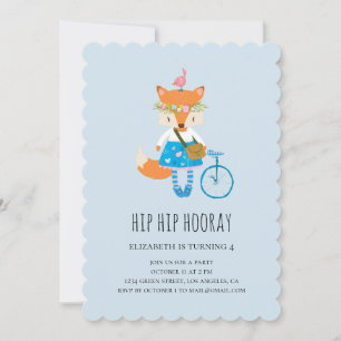 Invitation Fête d'anniversaire de Fox. Bébé fille. Animal gam