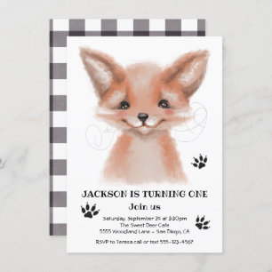 Invitation Fête d'anniversaire de Fox de bébé d'aquarelle