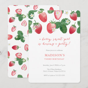 Invitation Fête d'Anniversaire de fraise Berry Sweet Girl