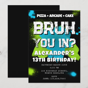 Invitation Fête d'anniversaire de garçon ado « Bruh Boy » Néo