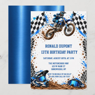 Invitation Fête d'anniversaire de garçon de moto cross Dirt B