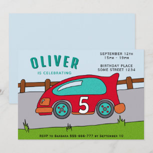 Invitation Fête d'anniversaire de garçon de voiture de course