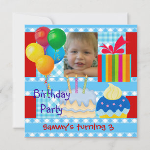 Invitation Fête d'anniversaire de garçon d'enfant 3 ans Bleu