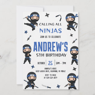 Invitation Fête d'anniversaire de garçon Ninja bleu personnal
