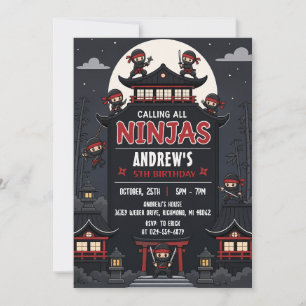 Invitation Fête d'anniversaire de garçon Ninja personnalisée 