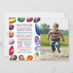 Invitation Fête d'anniversaire de géologie Roches Gemmes Cris