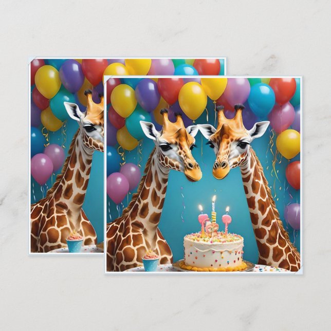 Invitation Fête D'Anniversaire De Giraffe Avec Gâteau De Ball (Devant / Derrière)