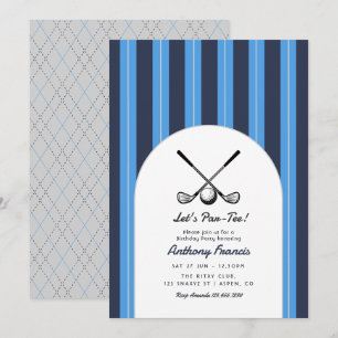 Invitation Fête d'anniversaire de golf bleu ciel, marine et g