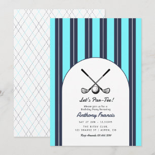 Invitation Fête d'anniversaire de golf bleu marine, blanc et 