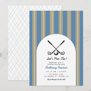 Invitation Fête d'anniversaire de golf Bleu Poussiéreux, Pier