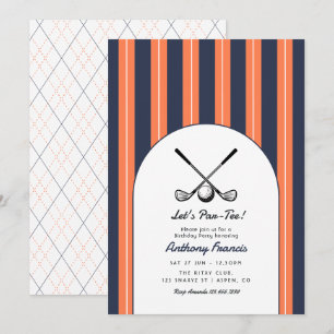 Invitation Fête d'anniversaire de golf corail, marine et blan