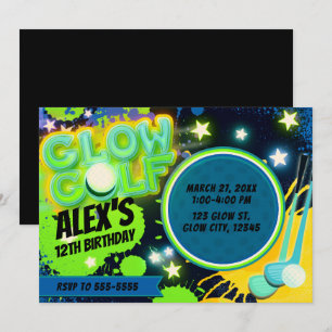 Invitation Fête d'anniversaire de golf de Glow jaune bleu