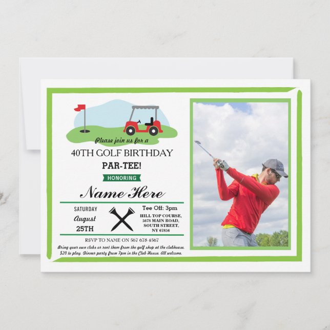 Invitation Fête d'anniversaire de golf n'importe quel âge 40e (Devant)