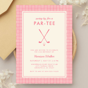 Invitation Fête d'anniversaire de golf rose moderne pour elle