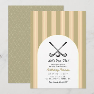 Invitation Fête d'anniversaire de golf Vert Sauge, Crème et S