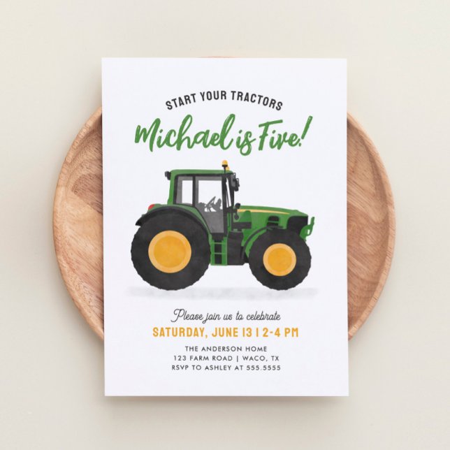 Invitation Fête d'anniversaire de Green Tractor (Créateur téléchargé)