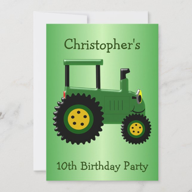 Invitation Fête d'anniversaire de Green Tractor (Devant)