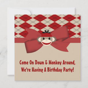 Invitation Fête d'anniversaire de guingan de garçon de singe