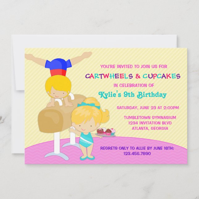 Invitation Fête d'anniversaire de gymnastique de roues et de (Devant)
