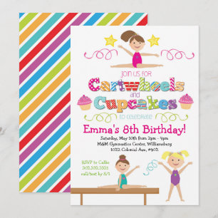 Invitation Fête d'anniversaire de gymnastique de roues et de