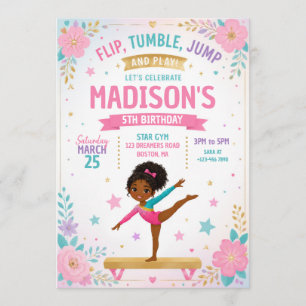 Invitation Fête d'anniversaire de gymnastique pour filles