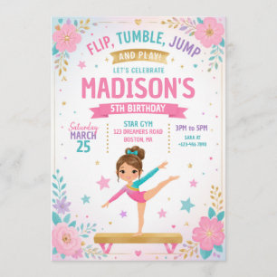 Invitation Fête d'anniversaire de gymnastique pour filles
