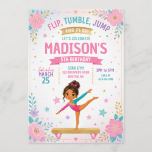 Invitation Fête d'anniversaire de gymnastique pour filles