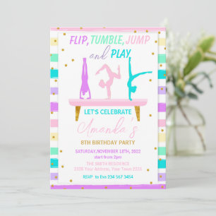 Invitation Fête d'anniversaire de gymnastique Sauter Culbuter