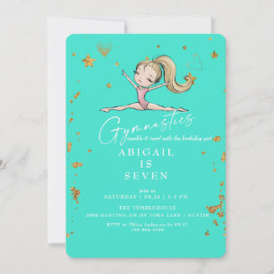 Invitation Fête d'anniversaire de gymnastique Turquoise Tumbl