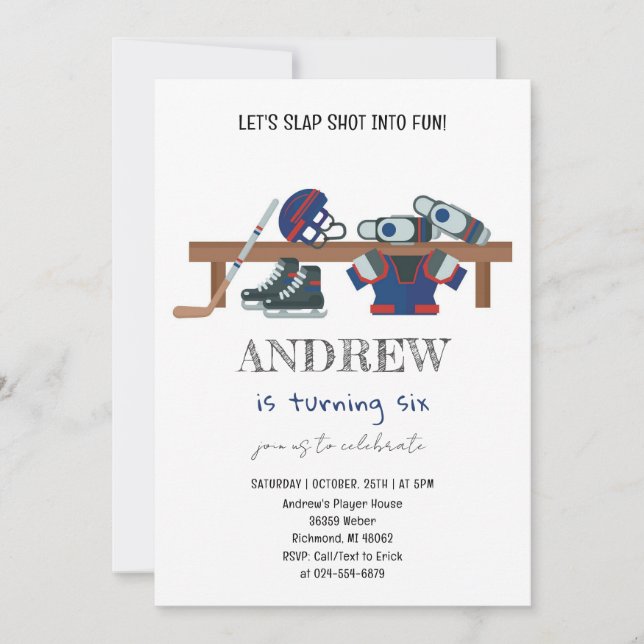 Invitation Fête d'anniversaire de hockey sur aquarelle person (Devant)