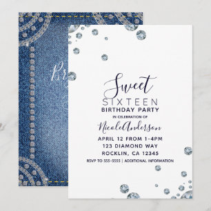 Invitation Fête d'anniversaire de Jean en jean & diamants dou