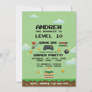 Invitation Fête d'anniversaire de jeu vidéo d'arcade personne