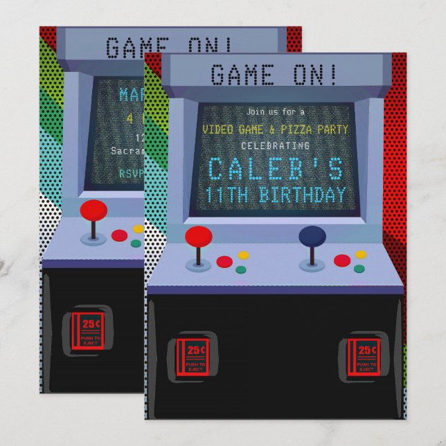 Invitation Fête d'anniversaire de jeu vidéo de salle d'arcade (Devant / Derrière)