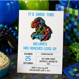 Invitation Fête d'anniversaire de jeu vidéo dinosaure