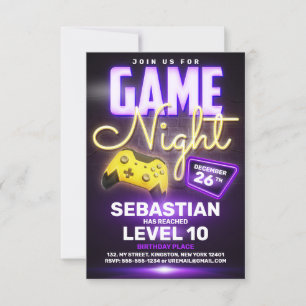 Invitation Fête d'anniversaire de jeu vidéo néon Amusement Je