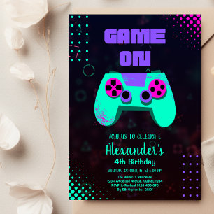 Invitation Fête d'anniversaire de jeu vidéo néon jeu activé n
