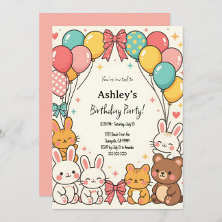 Invitation Fête d'anniversaire de Kawaii Kid's Cute