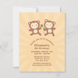 Invitation Fête d'anniversaire de kawaii mignon singe pour en
