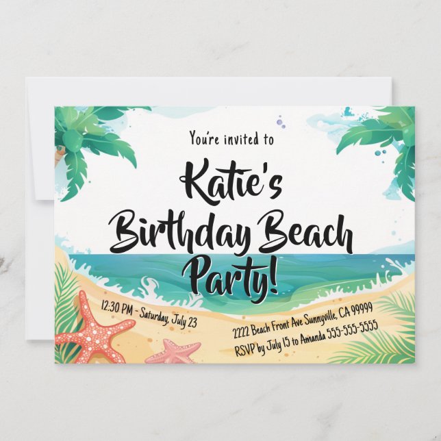 Invitation Fête d'anniversaire de Kids Beach (Devant)