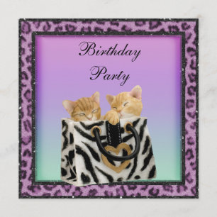 Invitation Fête d'anniversaire de Kittens et Purple Empreinte