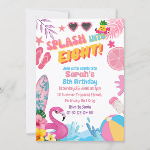 Invitation Fête d'anniversaire de la 8ème piscine rétro en hu