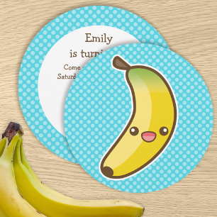 Invitation Fête d'anniversaire de la banane Kawaii