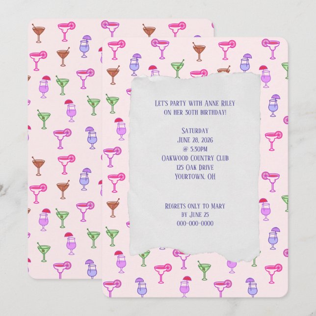 Invitation Fête d'anniversaire de la collection de cocktails  (Devant / Derrière)
