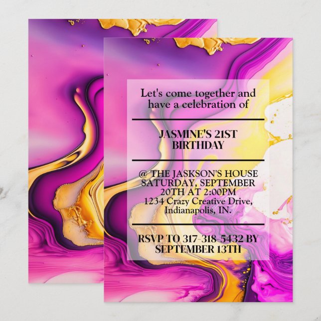 Invitation Fête d'anniversaire de la conception de vague vibr (Devant / Derrière)