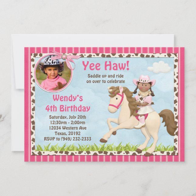 Invitation Fête d'anniversaire de la Cowgirl afro-américaine (Devant)