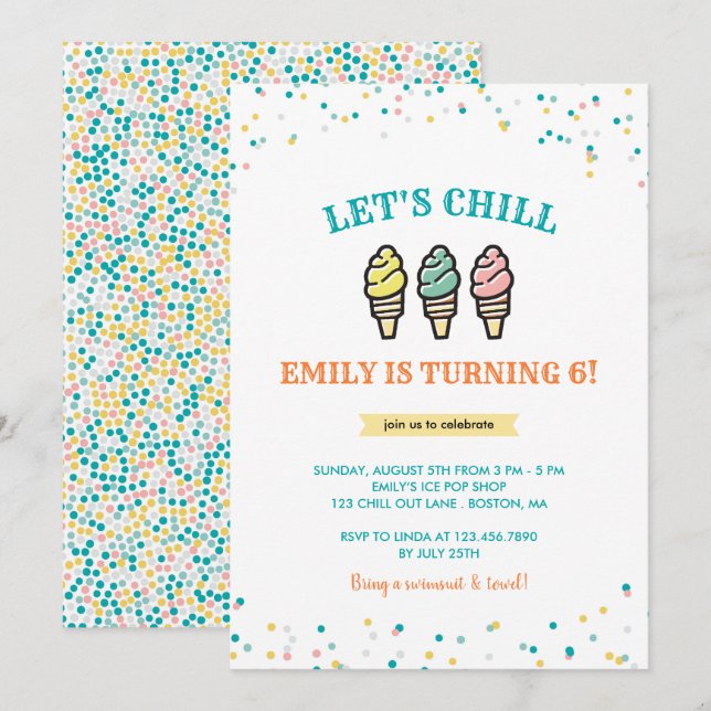 Invitation Fête d'anniversaire de la crème glacée Chill (Devant / Derrière)