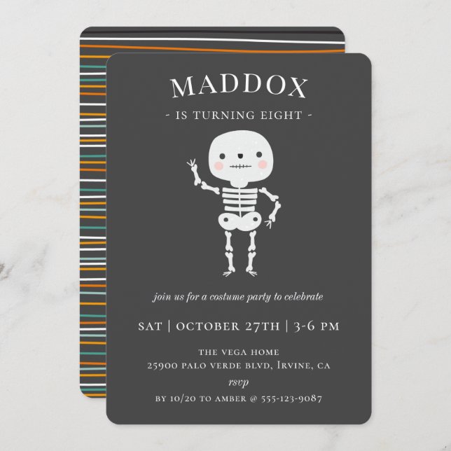 Invitation Fête d'anniversaire de la Cube Skeleton (Devant / Derrière)