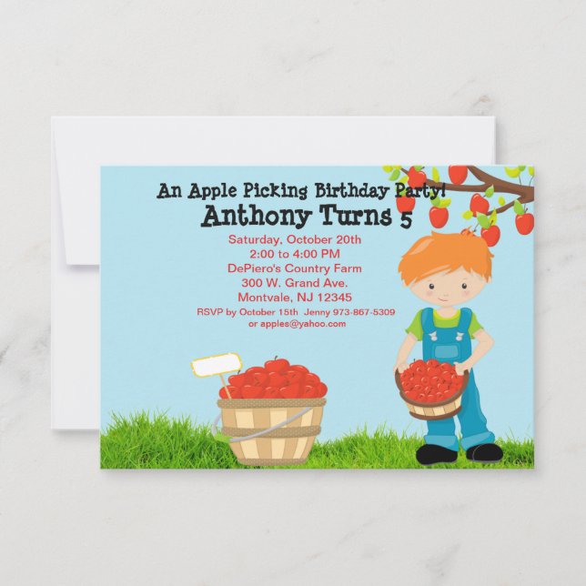 Invitation Fête d'anniversaire de la cueillette de pommes par (Devant)