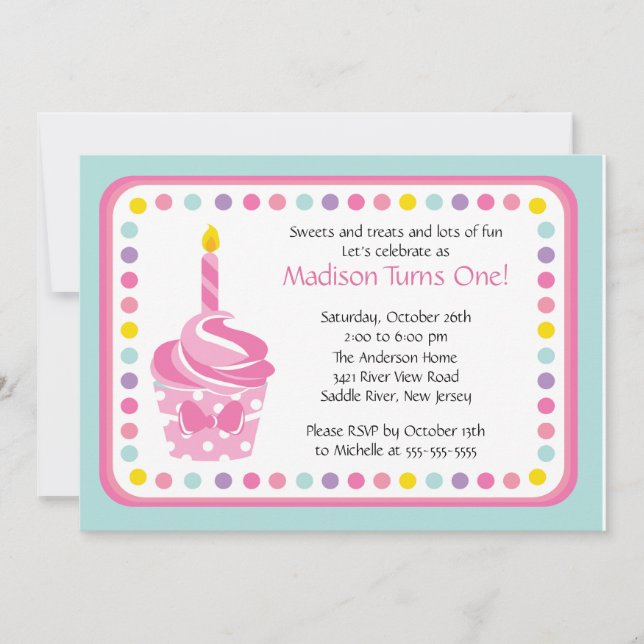 Invitation Fête d'anniversaire de la Cupcake Girl Cute Pink (Devant)